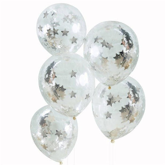 Silver Star Confetti Balloons - 12" Latex (5pk)