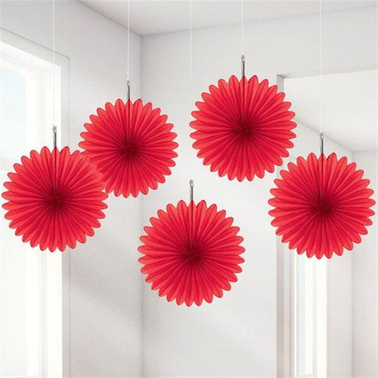 Red Paper Fan Decorations - 15cm (5pk)