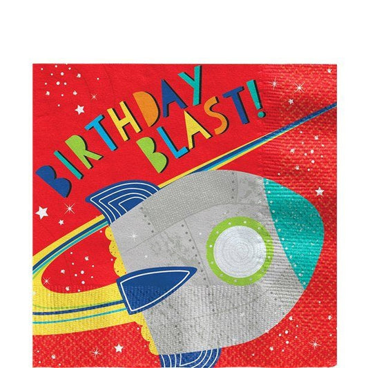 Blast Off Birthday Paper Napkins - 33cm (16pk)