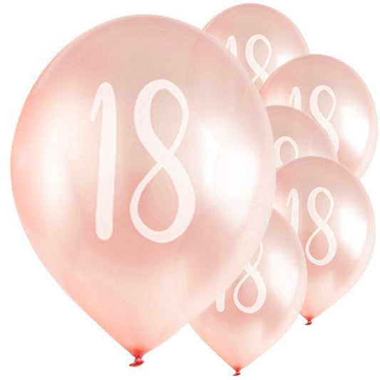Rose Gold 18th Milestone Balloons - 12" Latex (5pk)