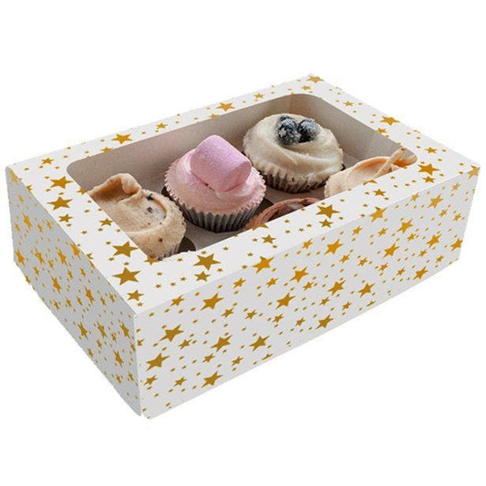 Gold Stars Cake Box for 6 Cupcakes