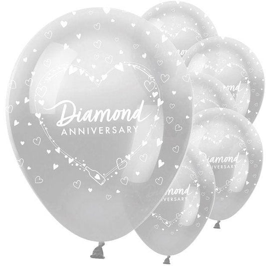 60th Diamond Wedding Anniversary Balloons - 12" Latex (6pk)