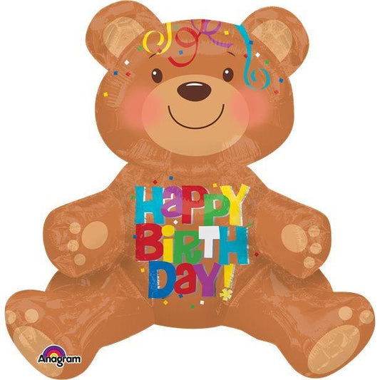 Happy Birthday Sitting Bear Balloon - 19" Foil