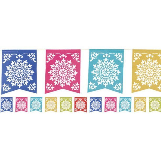 Patterned Multi Coloured Paper Bunting - 3.6m Mexican Decoration