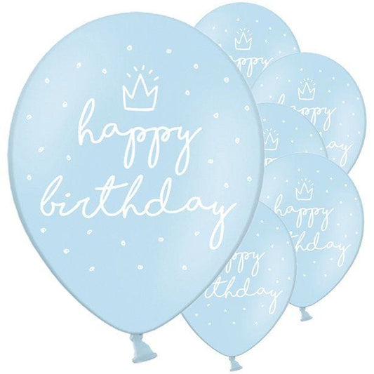Pastel Blue Happy Birthday Latex Balloons - 12" (6pk)