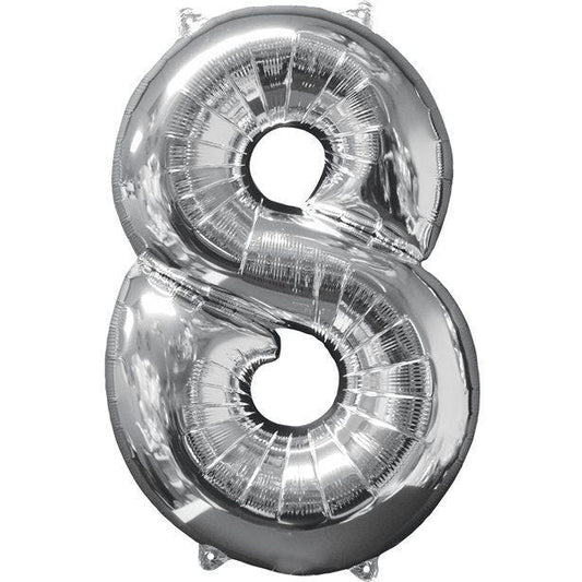Silver Number 8 Balloon - 26" Foil