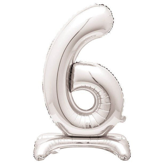 Number 6 Silver Shaped Standing Balloon - 30" Foil
