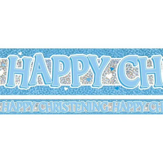 Blue 'Happy Christening' Holographic Foil Banner - 3.7m
