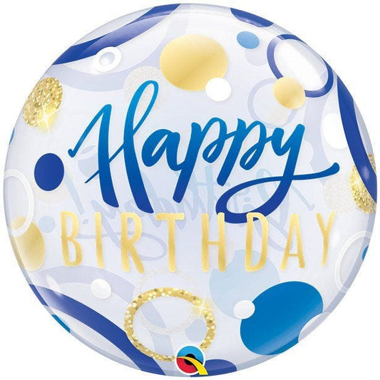 Birthday Blue & Gold Dots Bubble Balloon - 22"
