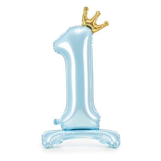 Number 1 Pastel Blue Crown Standing Foil Balloon - 33"