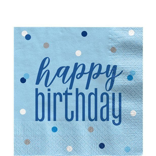 Blue 'Happy Birthday' Paper Napkins - 33cm (16pk)