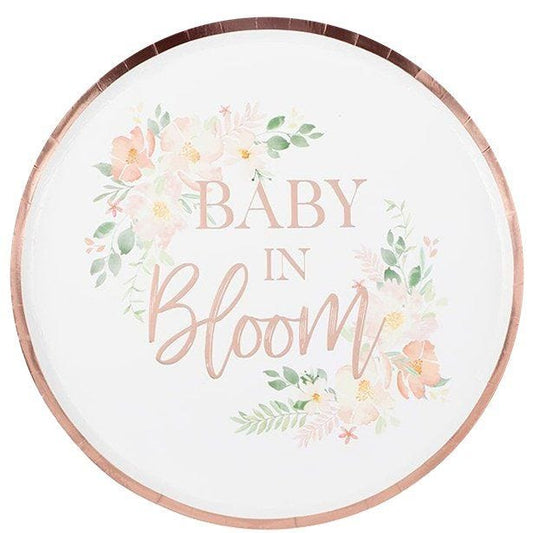 Baby In Bloom Floral Paper Plates - 23cm (8pk)