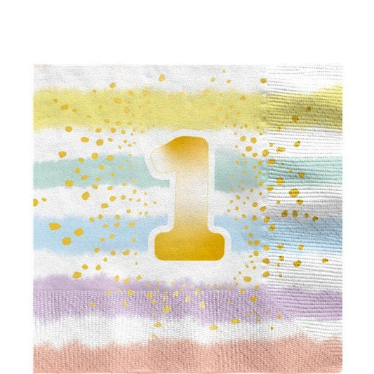 Pastel Rainbow 1st Birthday Paper Napkins - 33cm (16pk)