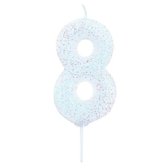 Iridescent Glitter Number 8 Candle - 7cm