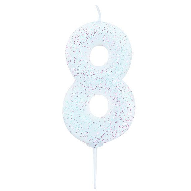 Iridescent Glitter Number 8 Candle - 7cm