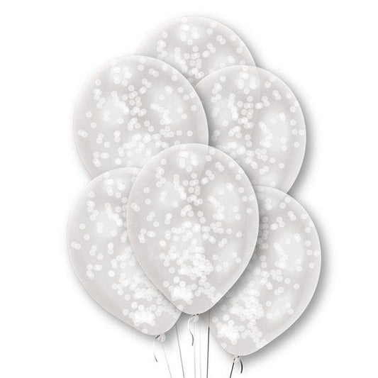 White Confetti Clear Latex Balloons - 11" (6pk)