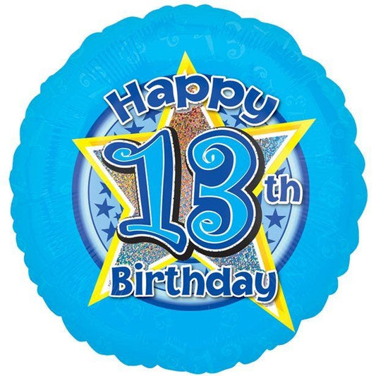 13th Birthday Blue Stars Balloon - 18" Foil