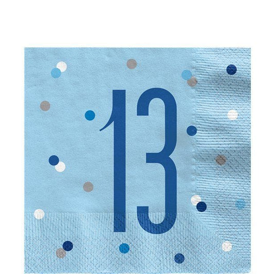 Blue 13th Birthday Paper Napkins - 33cm (16pk)