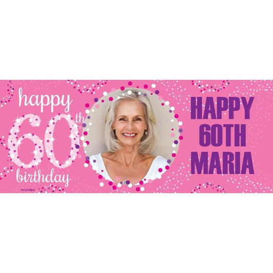 60th Birthday Pink Celebration Personalised Banner