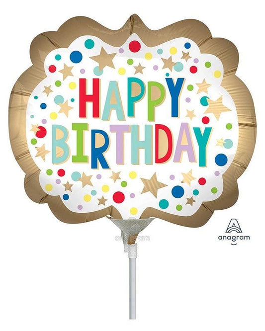 Gold Happy Birthday Mini Air-filled Foil Balloon