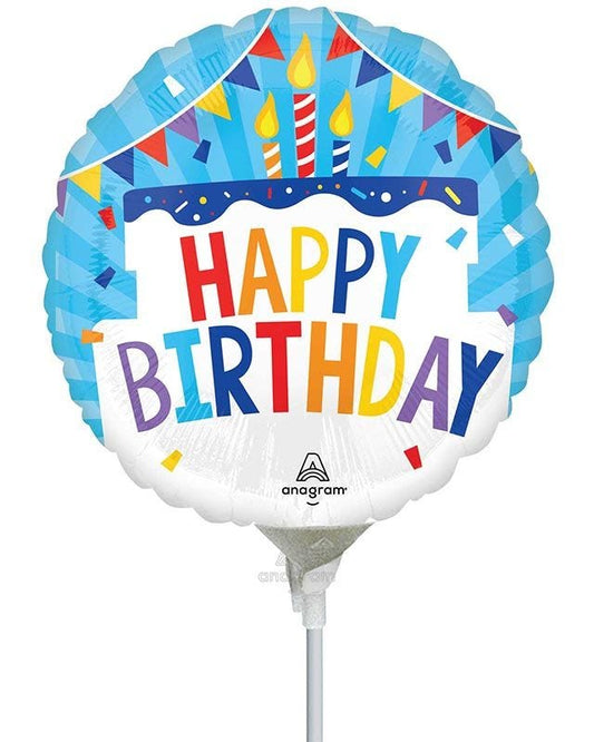 Happy Birthday Blue Mini Air-filled Foil Balloon