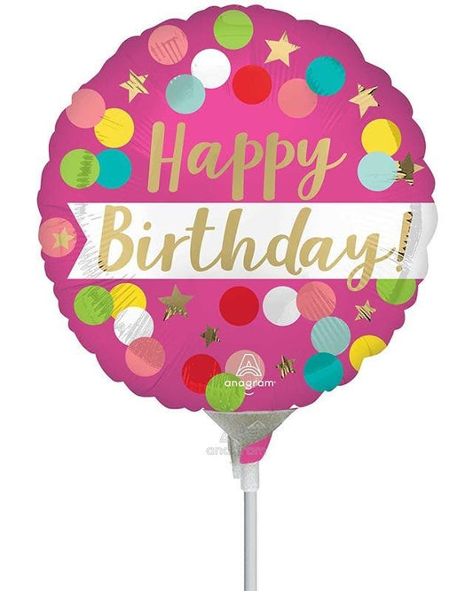 Happy Birthday Pink Confetti Mini Air-filled Foil Balloon