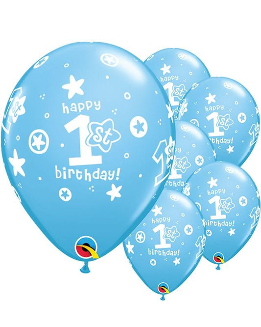1st Birthday Boys Stars Blue Balloons - 11" Latex (25pk)
