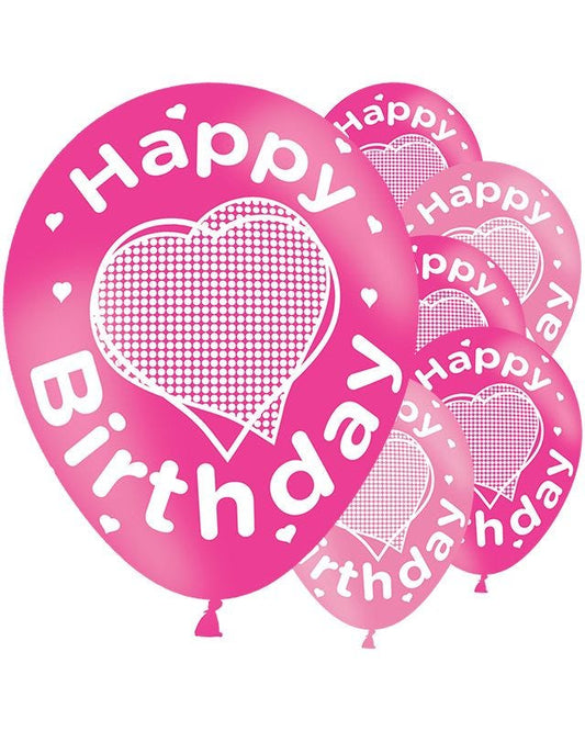Happy Birthday Pink Balloons - 11'' Latex (6pk)