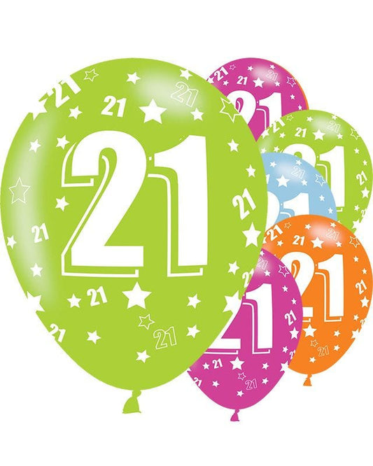 21st Birthday Assorted Balloons - 11'' Latex (6pk)