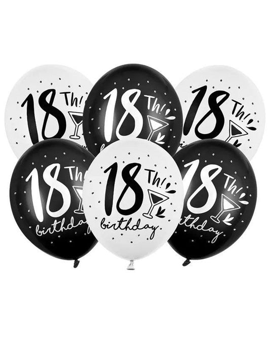18th Birthday Black & White Mix Balloons - 11" Latex