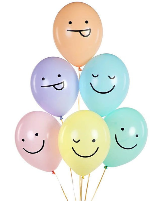 Pastel Smiley Faces Balloons - 12" Latex (6pk)
