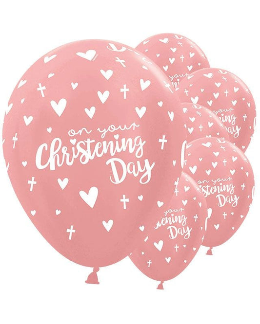 Rose Gold Christening Balloons - 12" Latex (25pk)