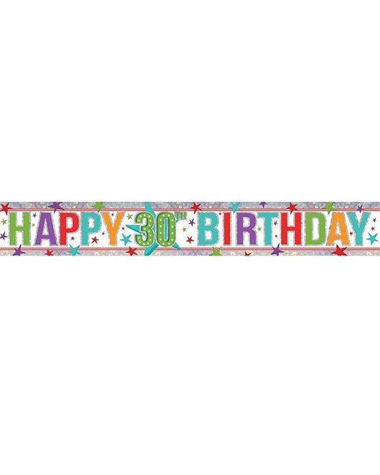 Multi Coloured 'Happy 30th Birthday' Holographic Foil Banner - 2.7m