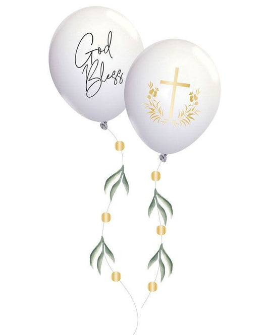 Botanical Celebration 'God Bless' Balloons with Tails - 11" Latex (2pk)