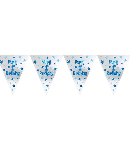 Blue Happy 1st Birthday Foil Bunting - 3.7m
