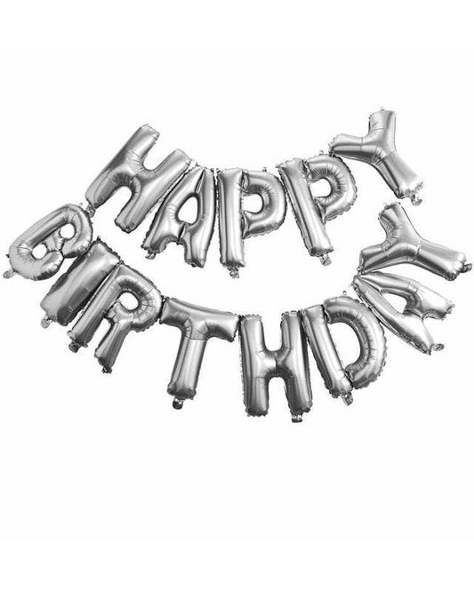 Silver Happy Birthday Balloon Bunting