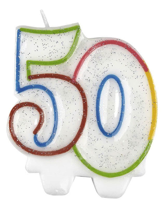 50th Birthday Multicolour Candle - 7.5cm
