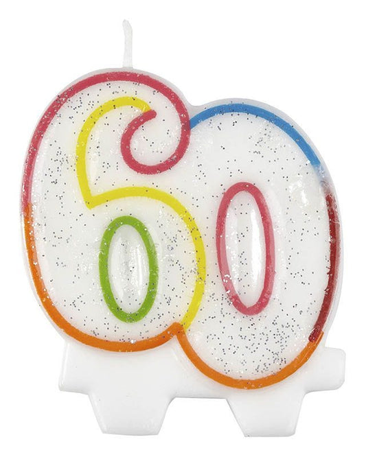 60th Birthday Multicolour Candle - 7.5cm