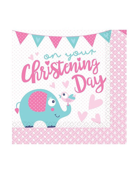 Christening Day Pink Paper Napkins - 33cm (16pk)