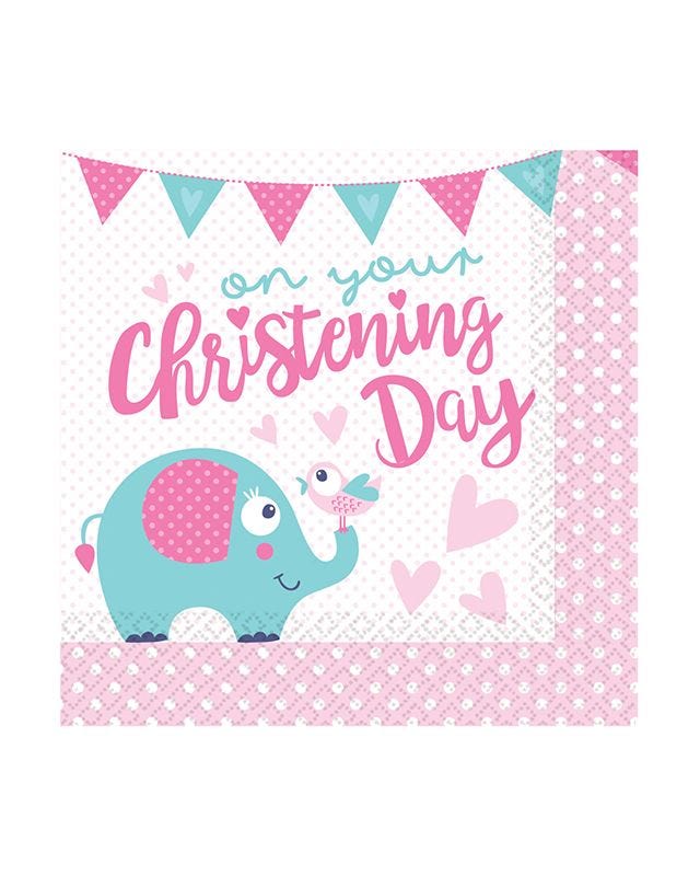Christening Day Pink Paper Napkins - 33cm (16pk)