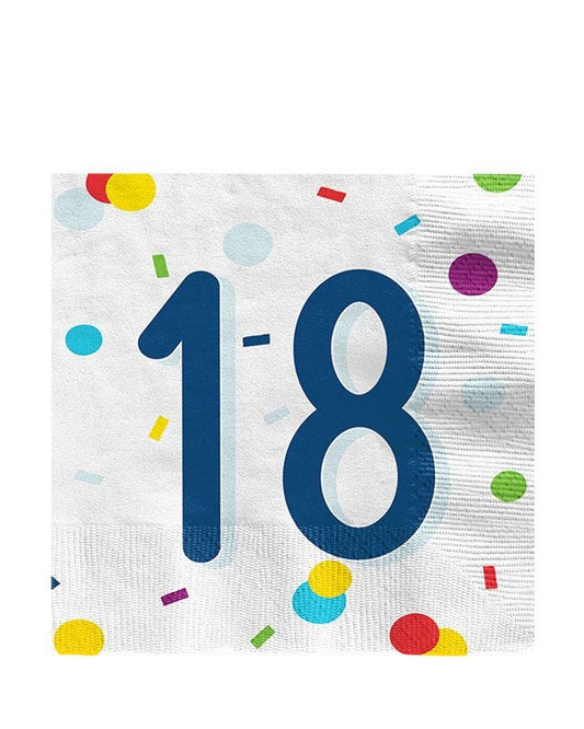 Confetti Birthday Age 18 Napkins - 33cm (20pk)