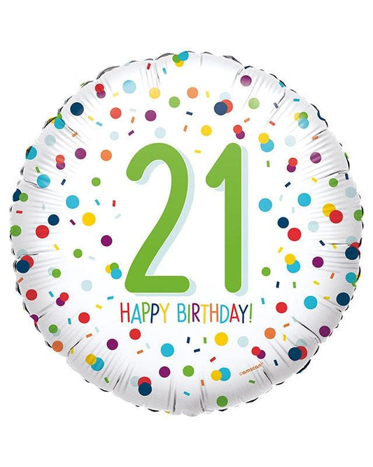 Confetti Birthday Age 21 Balloon - 18" Foil