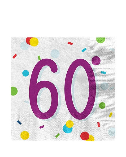 Confetti Birthday Age 60 Napkins - 33cm (20pk)