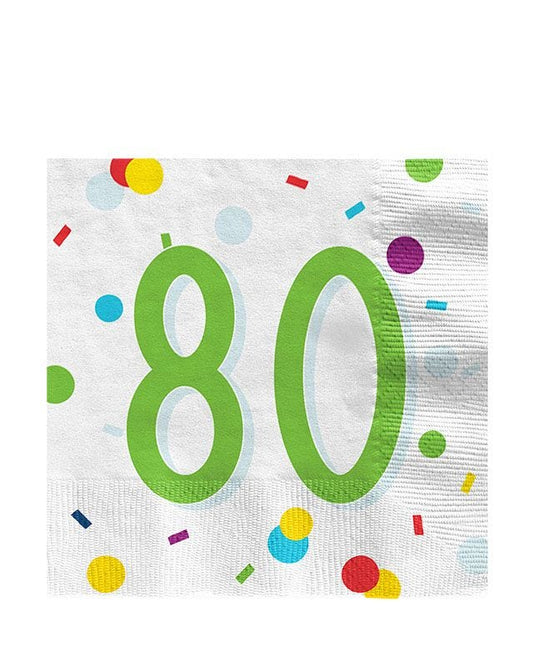 Confetti Birthday Age 80 Napkins - 33cm (20pk)