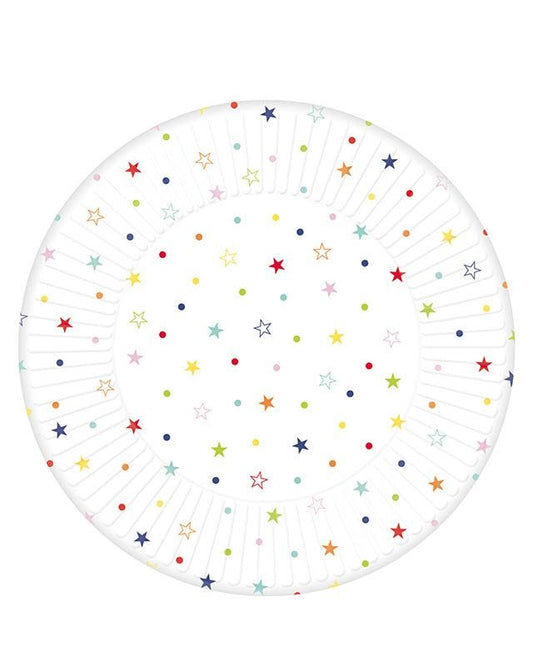 Multi Coloured Star Print Paper Plates - 23cmÃ‚Â (8pk)
