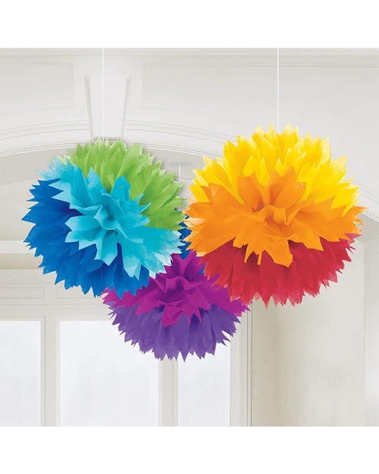 Rainbow Pom Pom Paper Decorations - 40cm (3pk)