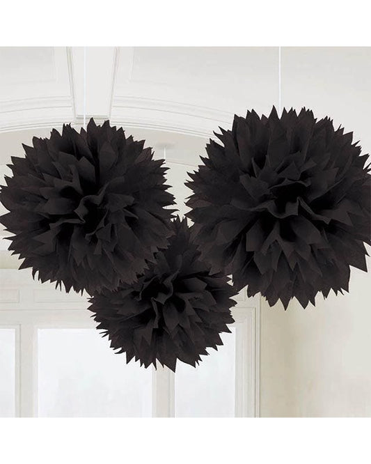 Black Paper Pom Pom Decorations - 40cm (3pk)