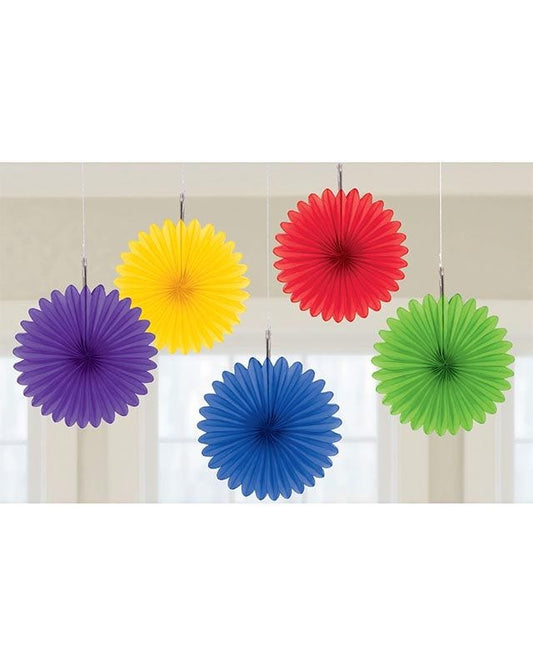 Multicoloured Mini Paper Fans - 15cm (5pk)