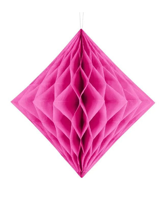 Hot Pink Honeycomb Diamond Paper Decoration - 30cm