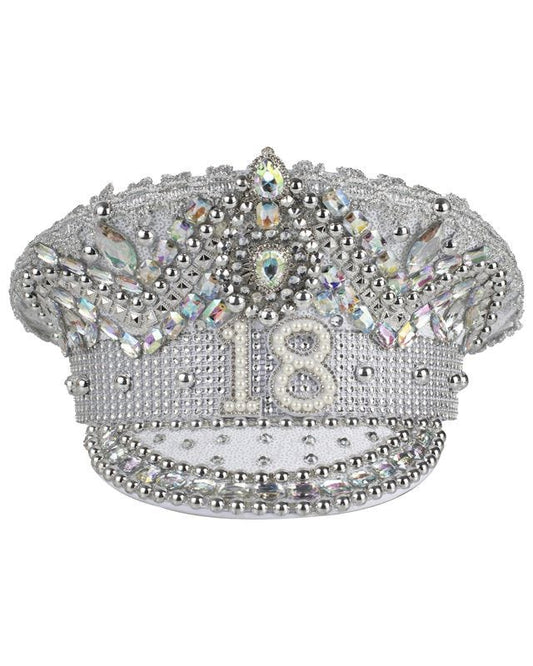 Rhinestone & Pearl Embellished 18th Birthday Hat - 28cm x 30cm